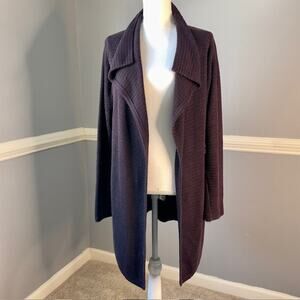 Eileen Fisher Purple Silk Textured Open Front Draped Cardigan Sweater